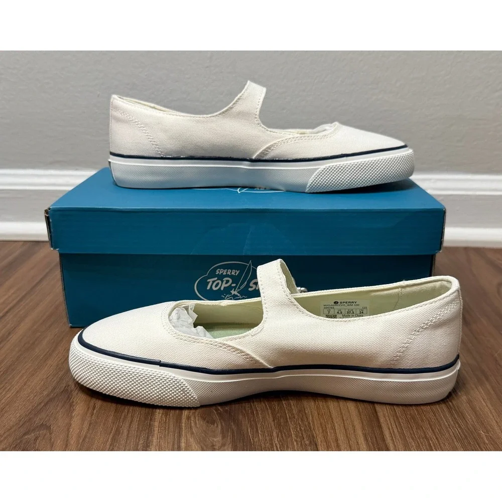 Sperry Top-Sider MJ Classic CVO White Canvas Mary Jane Shoes Womens Sz 7